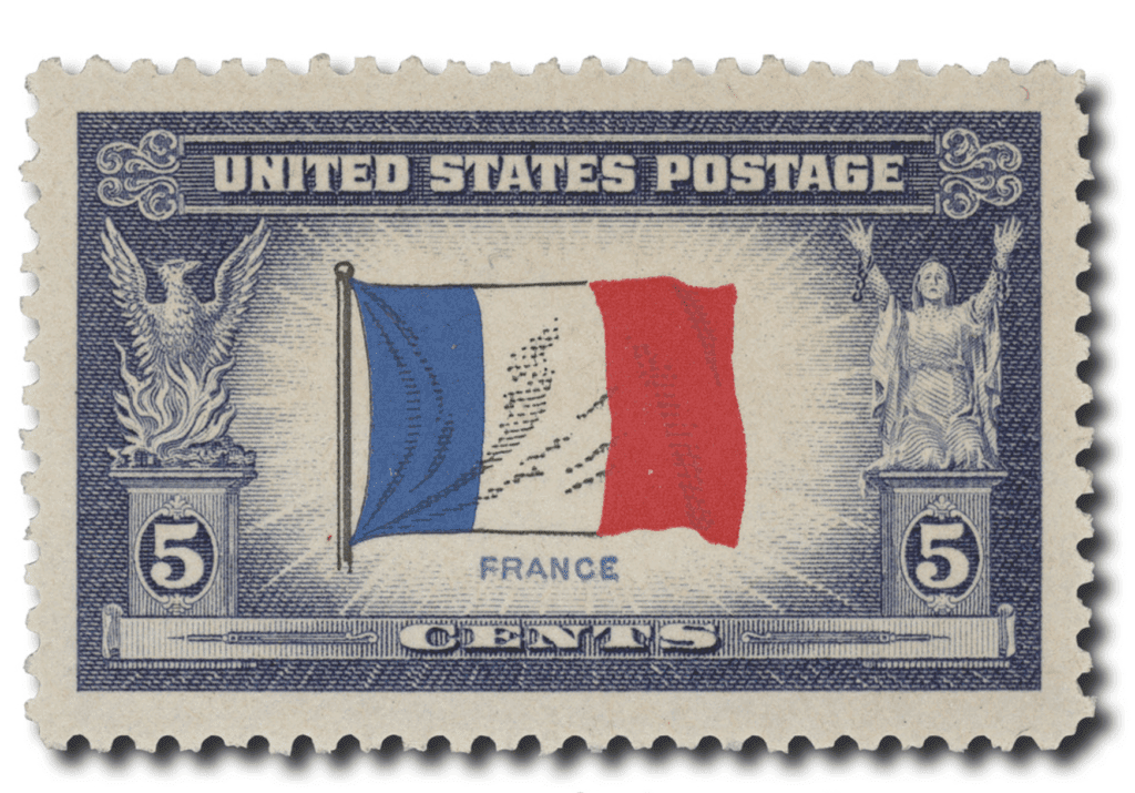 #915a - 1943 5c Flag of France, Reverse Printing of Flag Colors Error